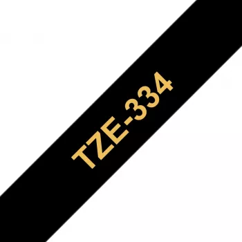 Brother TZe334 laminuota etikečių juosta 12 mm auksinė ant juodos