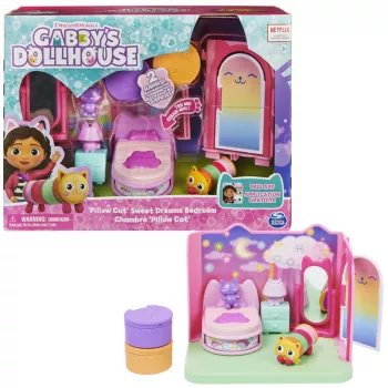 Gabby's Dollhouse Miegamasis Saldžių Sapnų su Pillow Cat figūrėle ir 3 aksesuarais, 3 baldais ir 2 pristatymais, žaislai vaikams nuo 3 metų