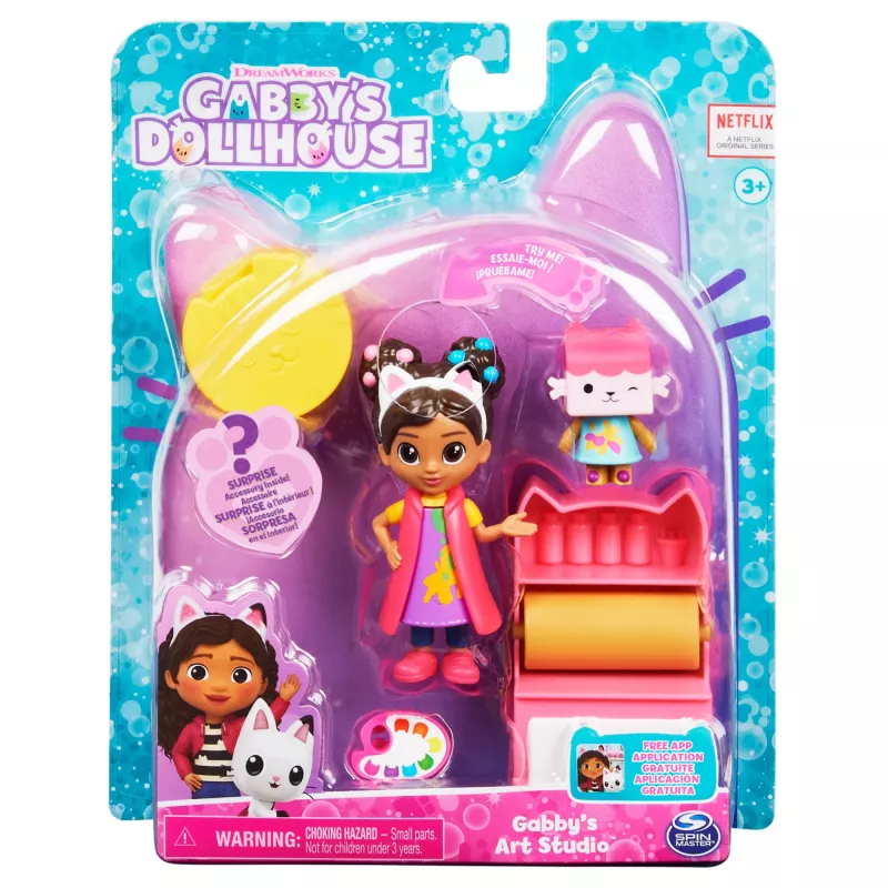 Gabby's Dollhouse , menų studijos rinkinys su 2 figūrėlėmis, 2 aksesuarais, pristatymo dėžute ir baldų detale, žaislai vaikams nuo 3 metų