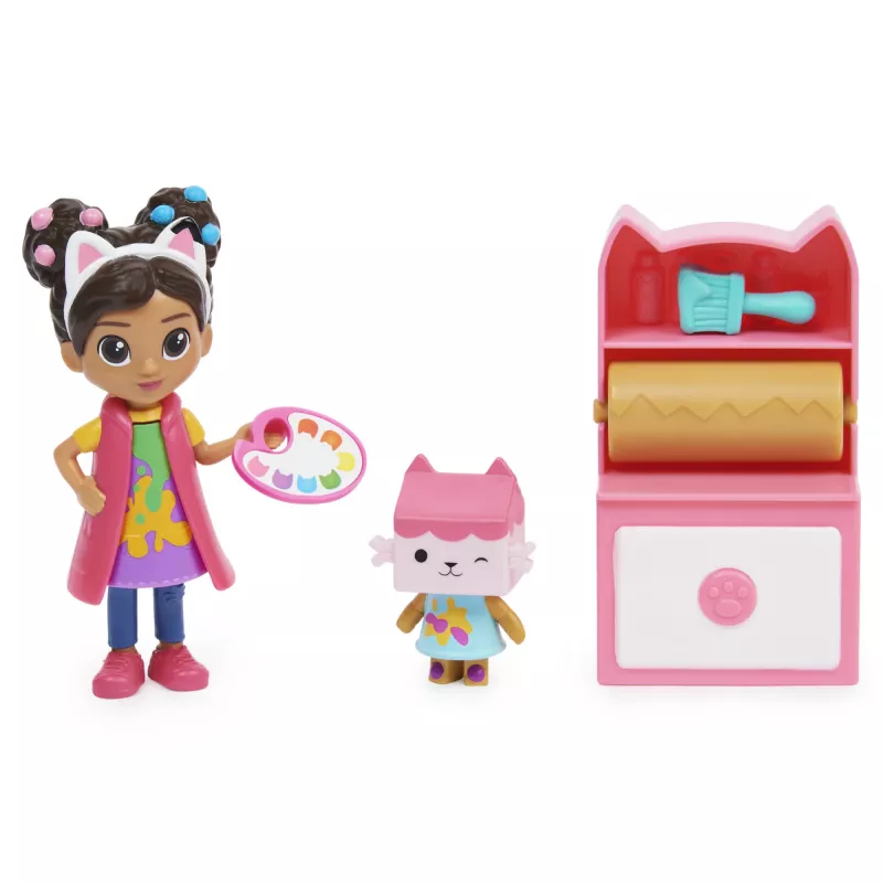 Gabby's Dollhouse , menų studijos rinkinys su 2 figūrėlėmis, 2 aksesuarais, pristatymo dėžute ir baldų detale, žaislai vaikams nuo 3 metų