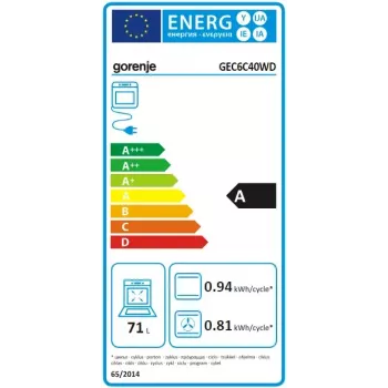 Gorenje GEC6C40WD Laisvai pastatoma viryklė Elektrinė Keraminė kaitlentė Juoda, Balta