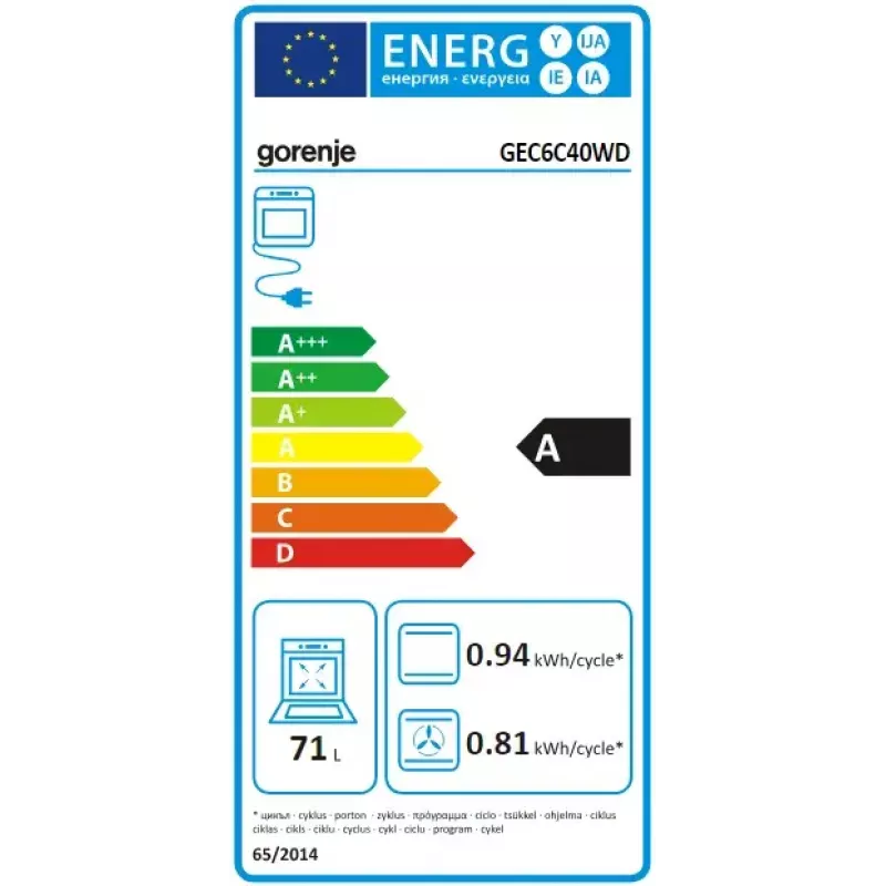 Gorenje GEC6C40WD Laisvai pastatoma viryklė Elektrinė Keraminė kaitlentė Juoda, Balta