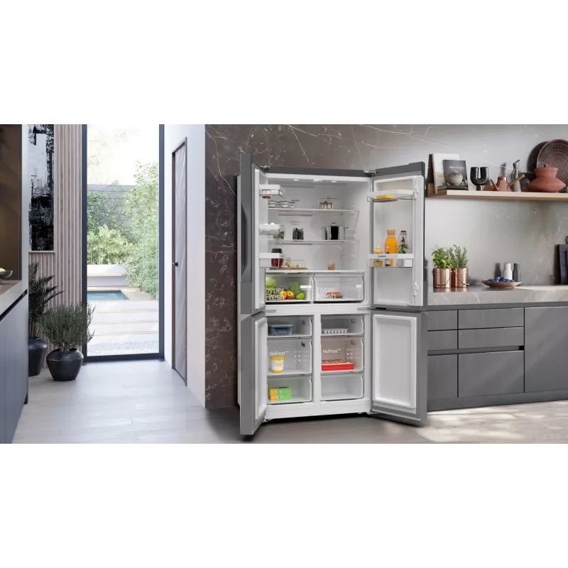 Šaldytuvas šaldiklis Siemens iQ300 KF96NVPEA laisvai pastatomas „French door“ 605 L sidabrinis