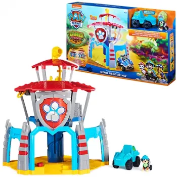 PAW Patrol Dino Rescue HQ žaidimų rinkinys su garsais, išskirtine Rex figūrėle ir transporto priemone