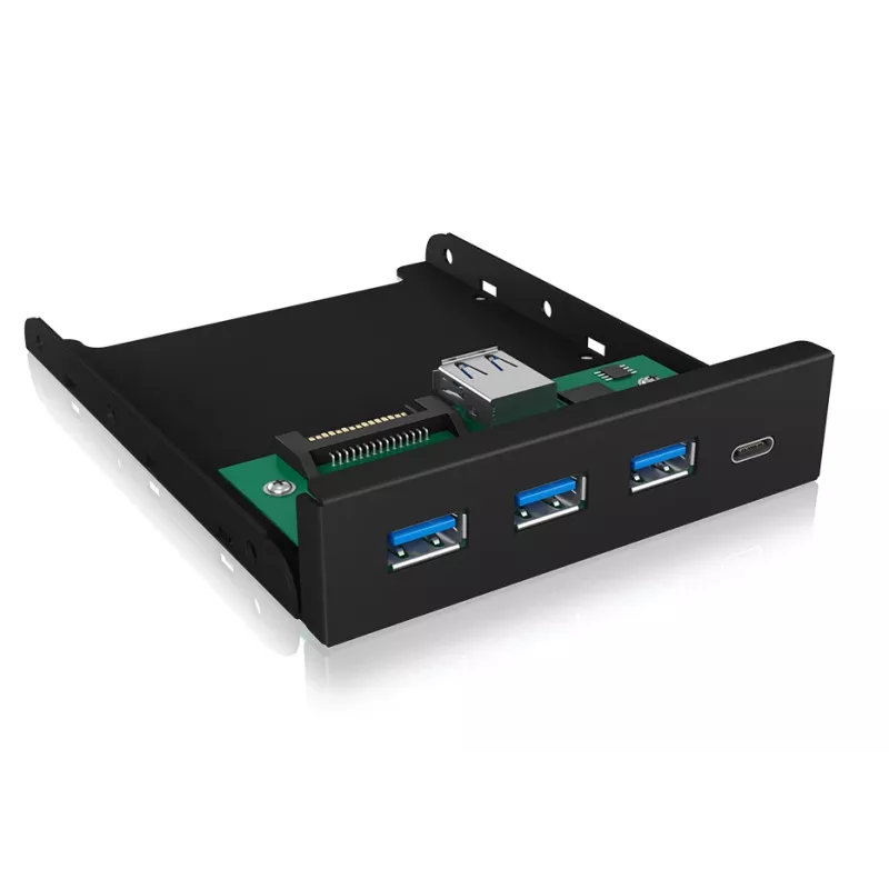 USB šakotuvas ICY BOX IB-HUB1418-i3 — GL3520/ASM1543, juodas, 101×137×25 mm