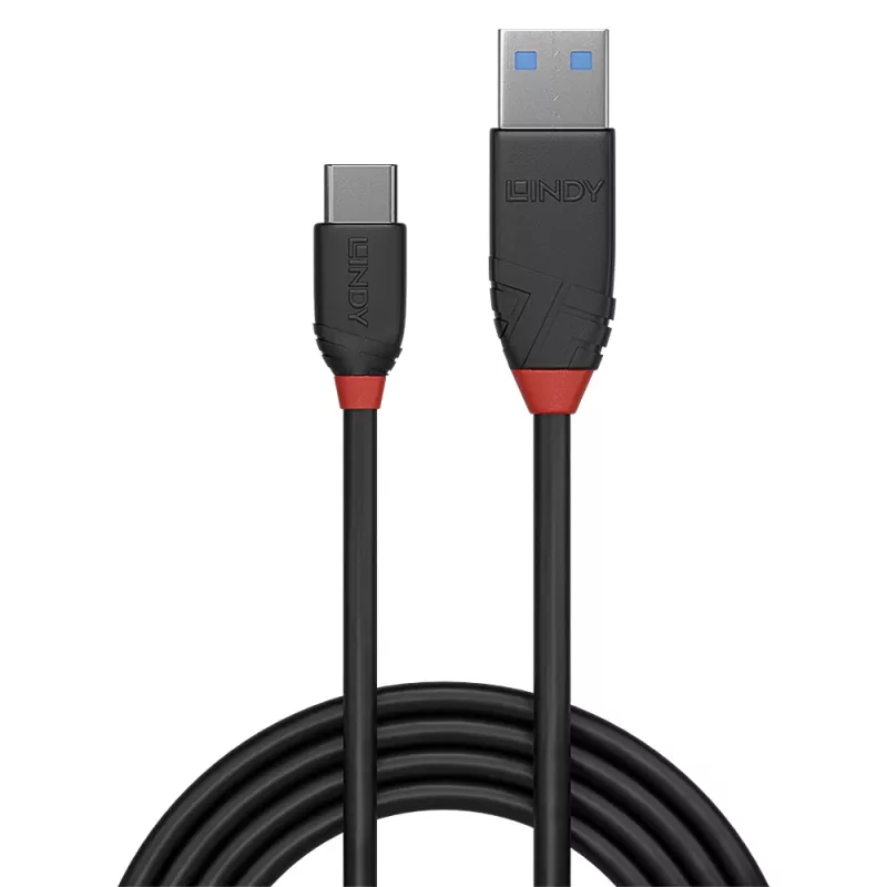Lindy 0.5m USB 3.2 Type A į C laidas, 10Gbps, Black Line