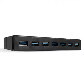 Lindy 7 prievadų USB 3.0 šakotuvas su BC 1.2 įkrovimu, juodas, plastikinis