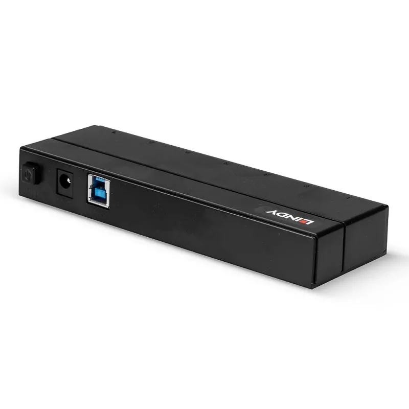 Lindy 7 prievadų USB 3.0 šakotuvas su BC 1.2 įkrovimu, juodas, plastikinis