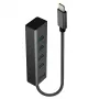 Lindy 43325 4 prievadų USB 3.2 Gen 1 Type-C šakotuvas, 4x USB-A, 5 Gbps, pilkas, aliuminis/plastikas