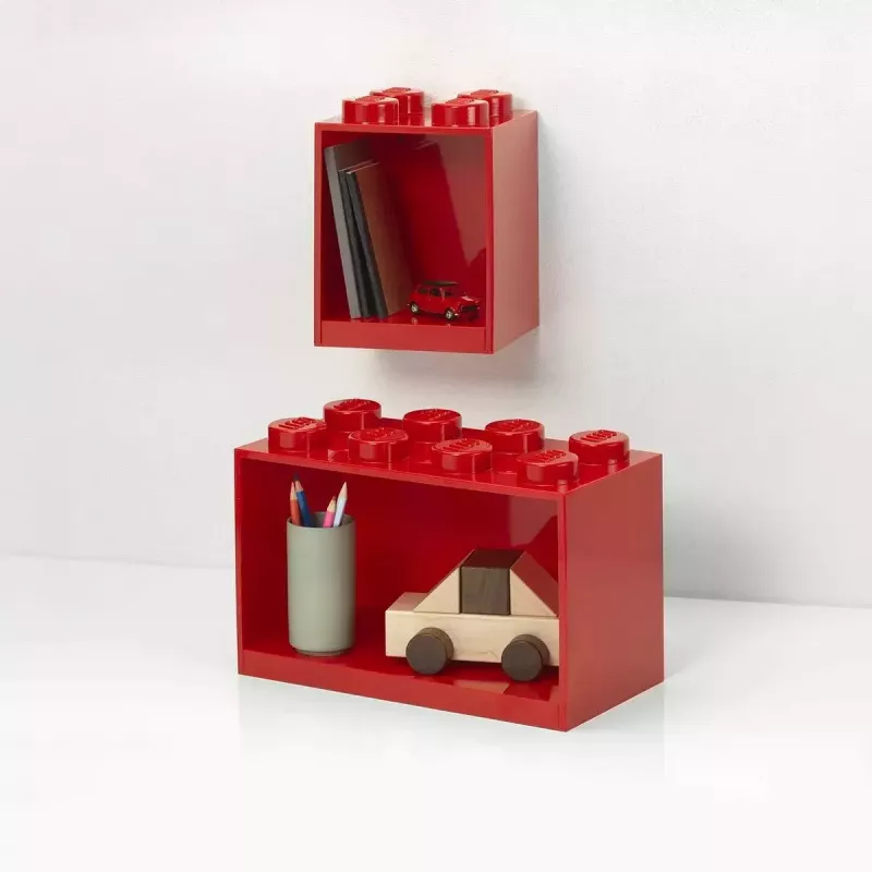 Sieninė lentyna Room Copenhagen LEGO Brick Shelf 8+4 Raudona, 2 lentynos