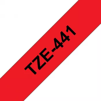Lipnių etikečių juosta Brother TZe441 18 mm juoda ant raudonos