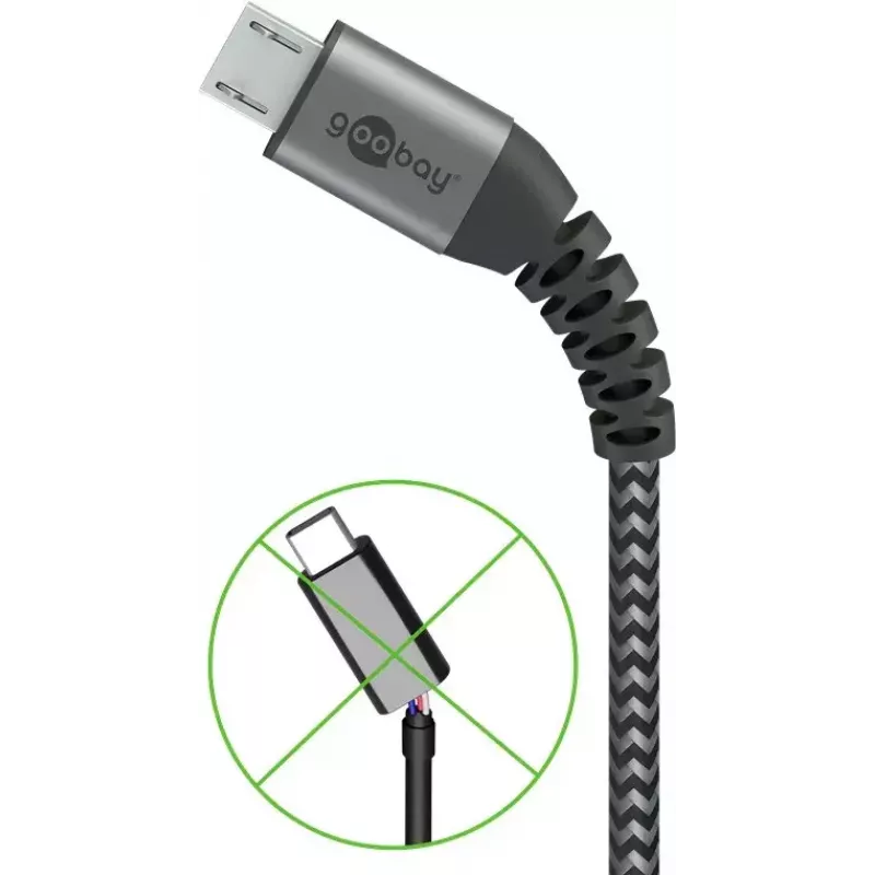 USB kabelis Wentronic 49282 USB 2.0 1 m Micro-USB B USB A juodai pilkas