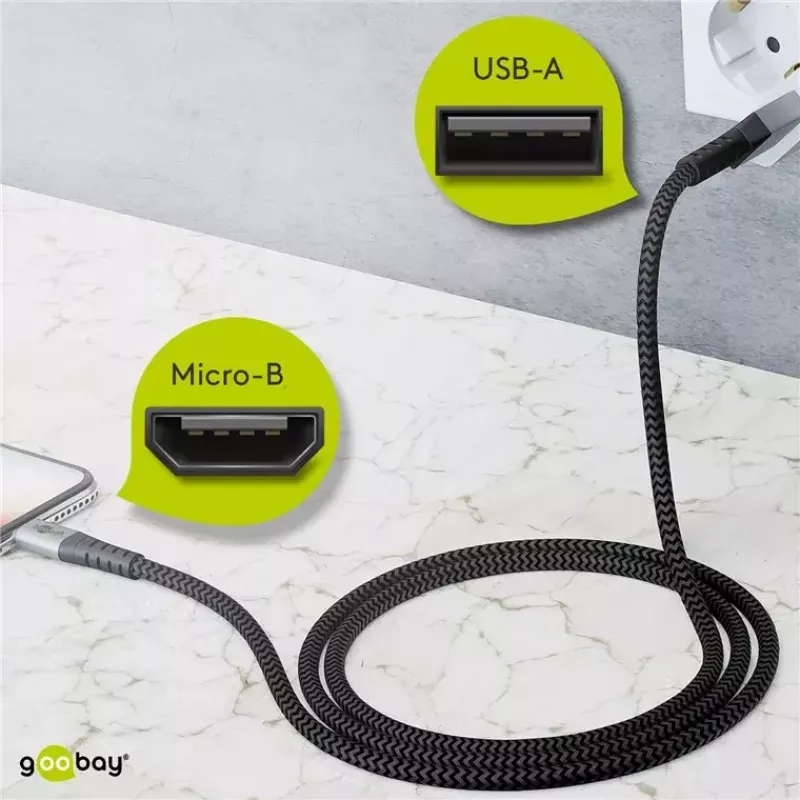 USB kabelis Wentronic 49282 USB 2.0 1 m Micro-USB B USB A juodai pilkas