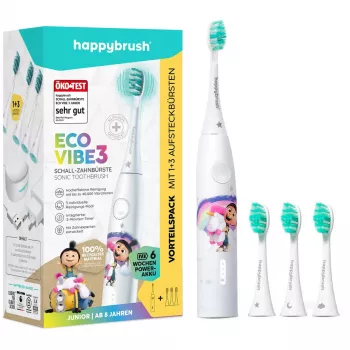 Elektrinis dantų šepetėlis Happybrush ECO VIBE KIDS Agnes + 3 keičiami antgaliai