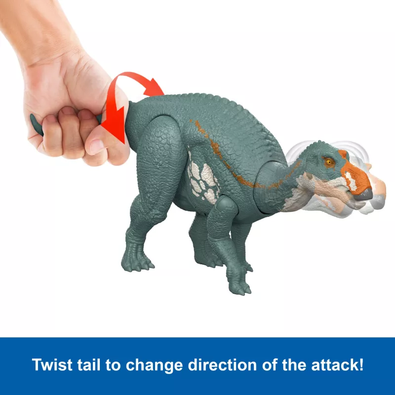 MATTEL Jurassic World Rebirth Wild Roar Maiasaura dinozauras, valdomas uodegos judesiu, atakos garsas