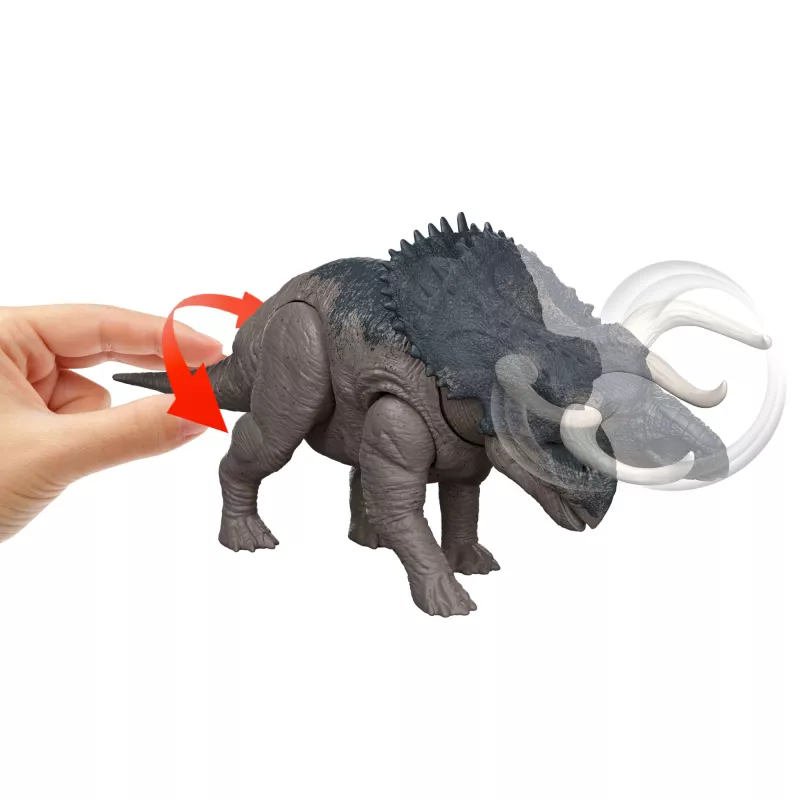 Jurassic World Rebirth laukinis riaumojantis Nasutoceratops dinozaurų žaislas, valdomas uodegos ataka ir garsas