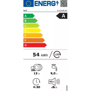 Indaplovė NEFF S145EAS16E pusiau įmontuojama, 13 komplektų, A energijos, 42 dB, Home Connect