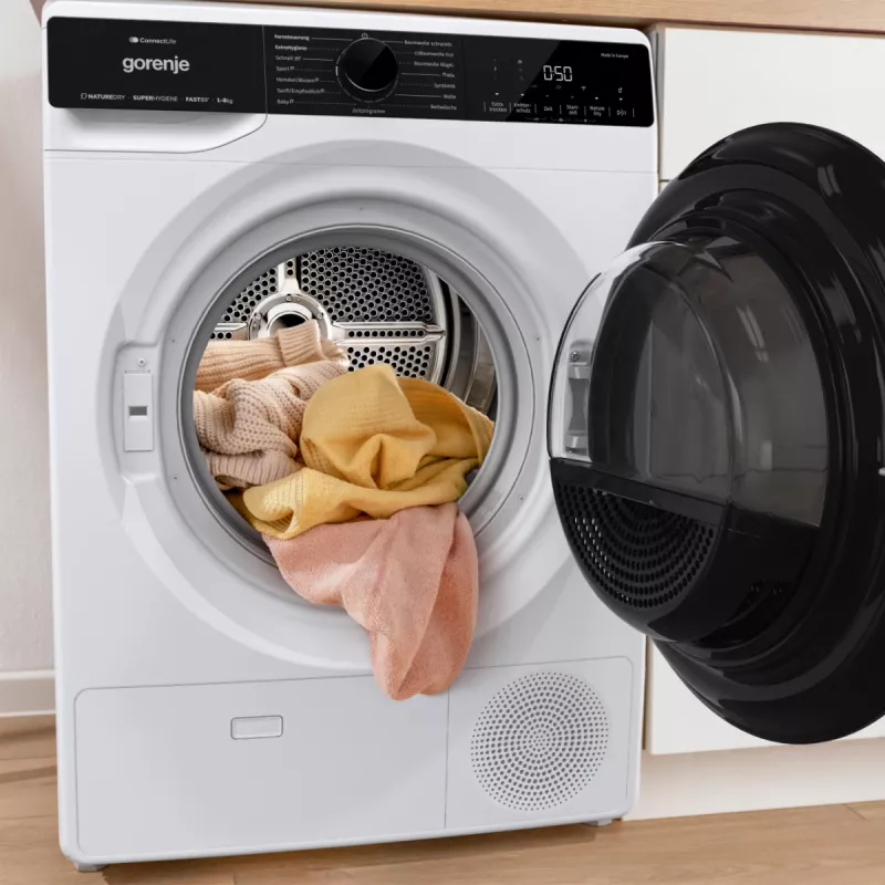 Gorenje DPNA83W džiovyklė su šilumos siurbliu Laisvai pastatoma Pakrovimas iš priekio 8 kg Juoda, Balta