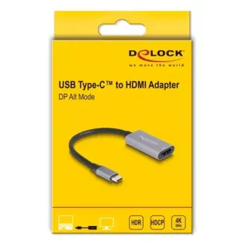DeLOCK HDMI kabelis 0,15 m, HDMI Type A (moteriška) į USB Type-C (vyriška), juoda/pilka, 60020