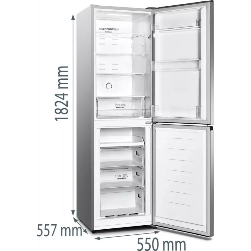 Gorenje NRK418DCS4 Laisvai pastatomas šaldytuvas-šaldiklis 256 L Pilka