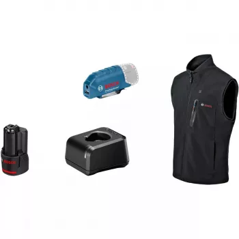 Bosch GHV 12+18V XA Profesionali šildoma liemenė 3XL juoda su įkrovikliu ir akumuliatoriumi