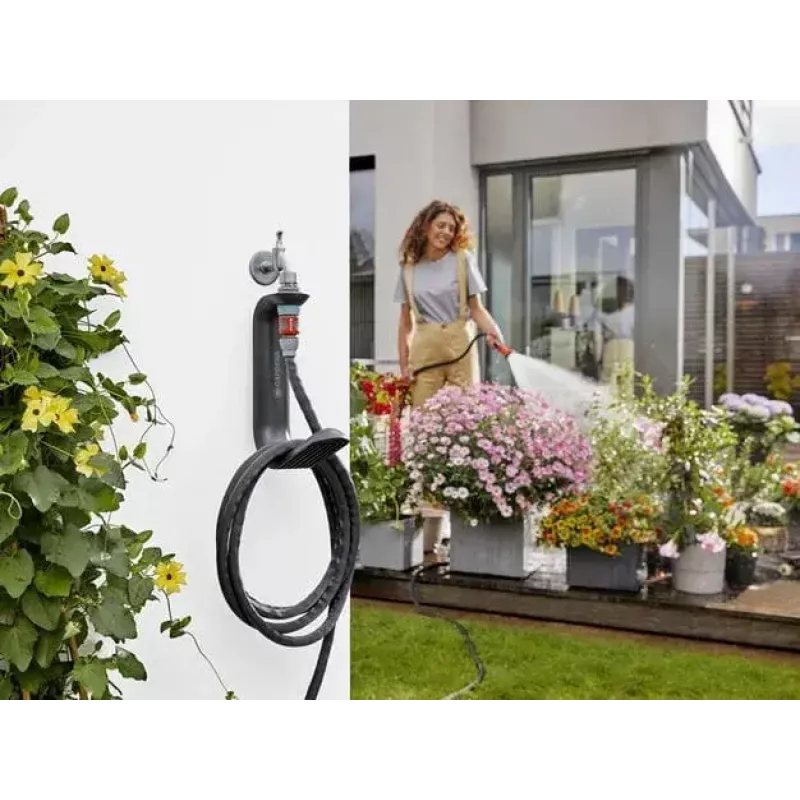 GARDENA Liano TapFix 18590-20 juodas laikiklis žarnai, tvirtinamas prie čiaupo, talpa iki 20 m
