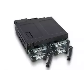 Plokštė 5.25 inch su 4x 2.5 inch SATA/SAS karštojo keitimo lizdais ir optiniu disku lizdu Icy Dock MB604SPO-B Juoda