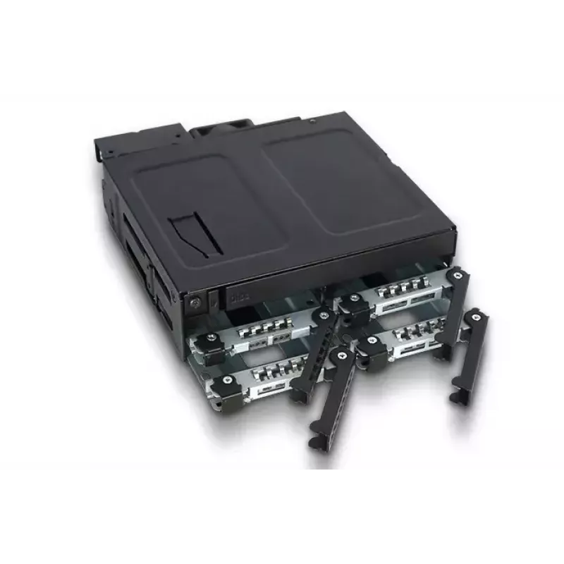 Plokštė 5.25 inch su 4x 2.5 inch SATA/SAS karštojo keitimo lizdais ir optiniu disku lizdu Icy Dock MB604SPO-B Juoda