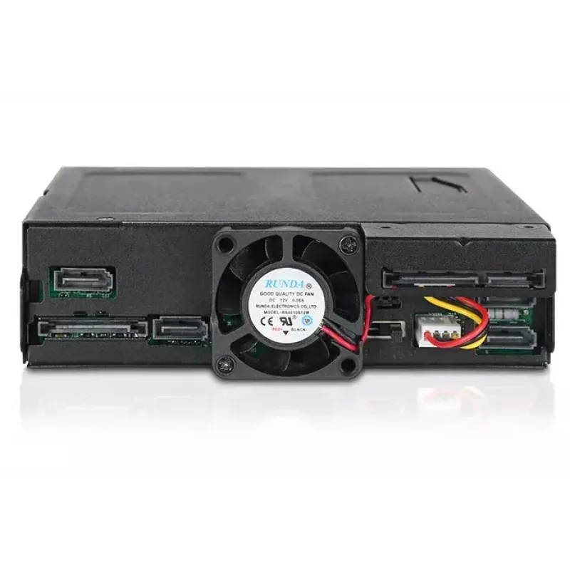 Plokštė 5.25 inch su 4x 2.5 inch SATA/SAS karštojo keitimo lizdais ir optiniu disku lizdu Icy Dock MB604SPO-B Juoda