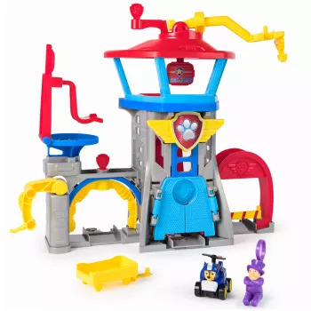 PAW Patrol: Oro gelbėjimo, Pup Squad Adventure Bay oro uosto žaidimų rinkinys su Chase automobiliu ir transporto priemonės paleidimo įrenginiu, žaislai vaikams nuo 3 metų