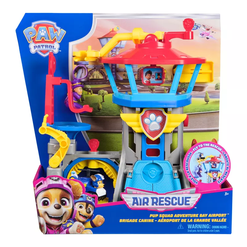 PAW Patrol: Oro gelbėjimo, Pup Squad Adventure Bay oro uosto žaidimų rinkinys su Chase automobiliu ir transporto priemonės paleidimo įrenginiu, žaislai vaikams nuo 3 metų