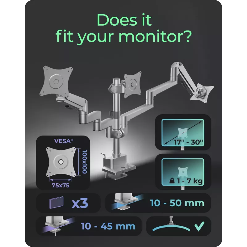 Monitorinis laikiklis ICY BOX IB-MS525-T 30 colių pilkai sidabrinis spaustuvas / grommet