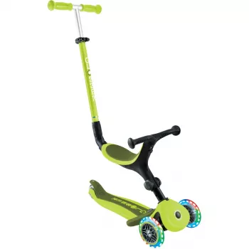 Paspirtukas GLOBBER Go-Up Active Lights — reguliuojamas aukštis, LED šviesos, žalios spalvos