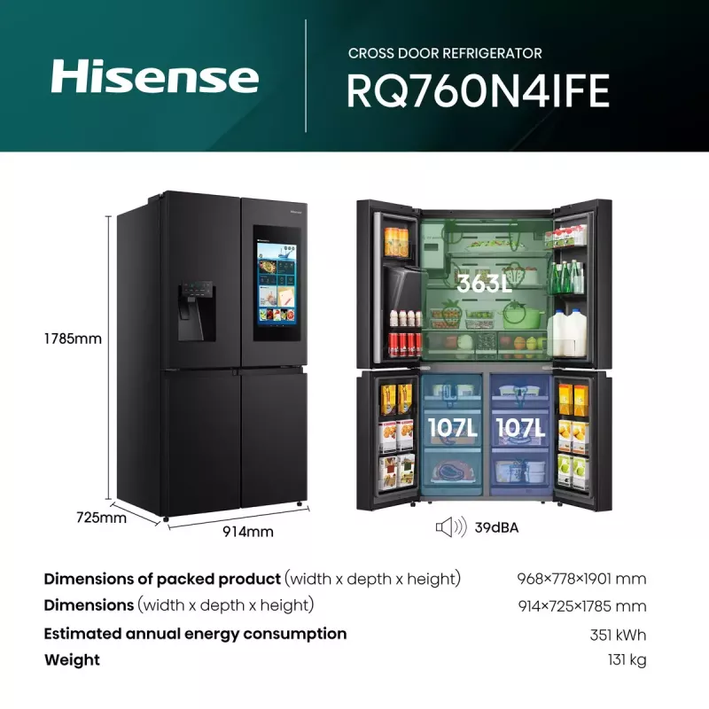Šaldytuvas Hisense RQ760N4IFE – laisvai pastatomas, daugiaduris, 577 L talpa, juodas
