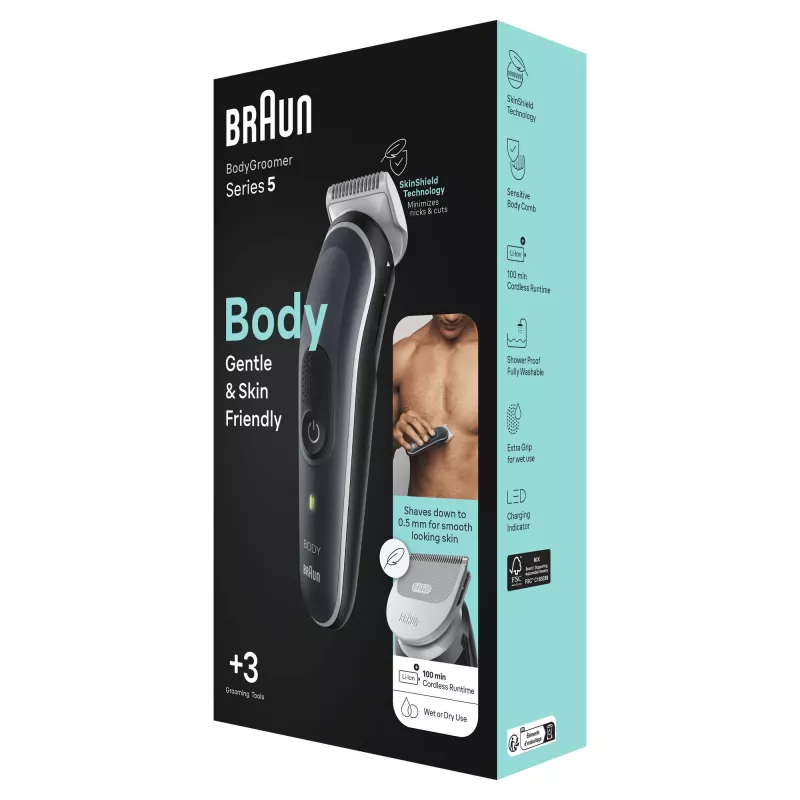 Braun BodyGroomer 5 BG5340 kūno kirpimo mašinėlė su SkinShield technologija ir 2 antgaliais