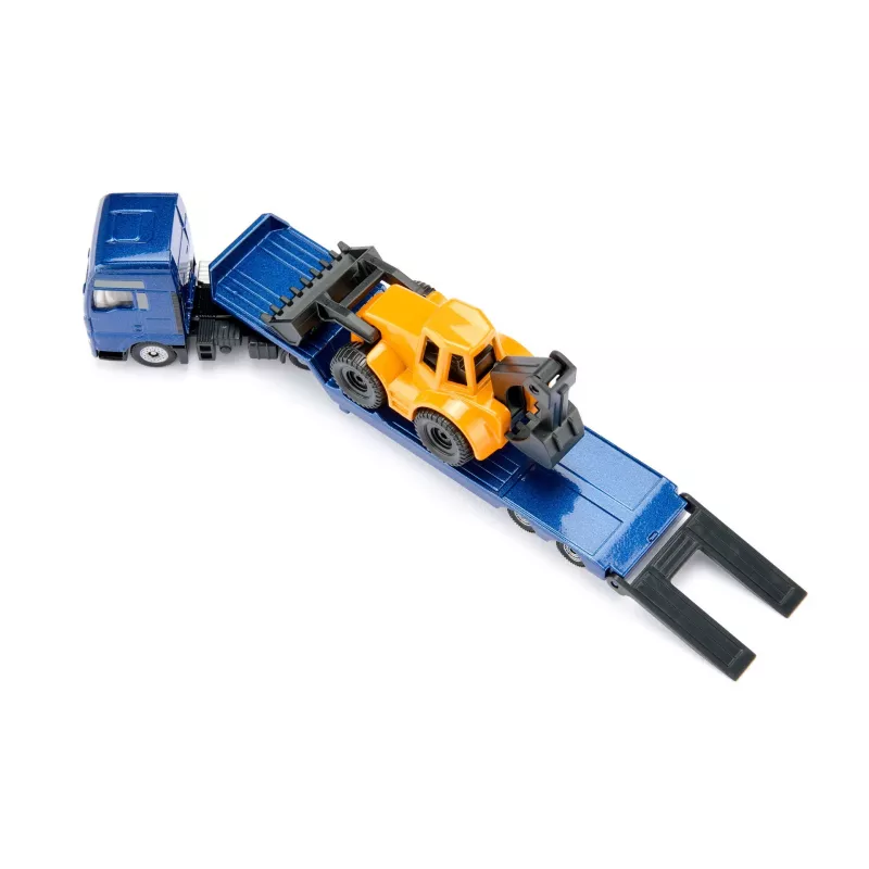 Siku MAN sunkvežimis su ekskavatoriumi-krautuvu, modelis 1:87, metalas/plastikas, mėlyna/geltona