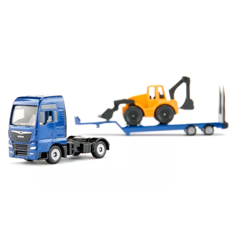 Siku MAN sunkvežimis su ekskavatoriumi-krautuvu, modelis 1:87, metalas/plastikas, mėlyna/geltona