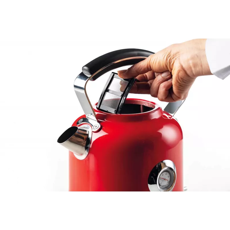 Ariete 2854 Moderna elektrinis virdulys, 2000 W, 1,7 l talpa, 360° belaidis, automatinis išsijungimas, išimamas filtras, vandens lygio indikatorius, termometras, raudonas