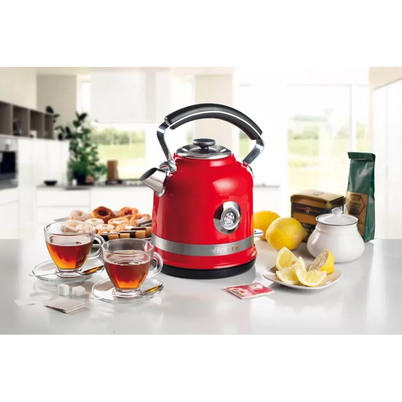 Ariete 2854 Moderna elektrinis virdulys, 2000 W, 1,7 l talpa, 360° belaidis, automatinis išsijungimas, išimamas filtras, vandens lygio indikatorius, termometras, raudonas