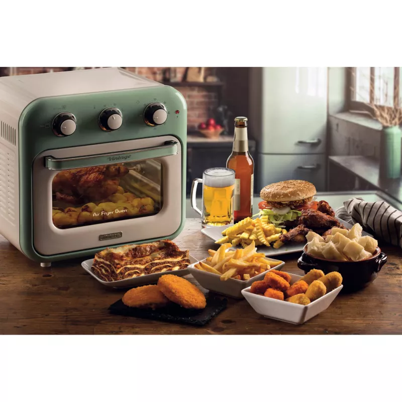 Ariete 4632 Oro gruzdintuvė ir orkaitė Vintage, 1400W, 2in1, Talpa 16L, Priedai, Laikmatis 60 min., Dvigubas stiklas, Žalia