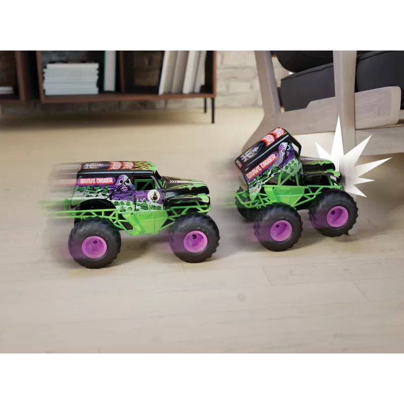 Monster Jam oficialus Smash & Bash Grave Digger nuotoliniu valdymu 1:15 skalės remontuojamas monstrų sunkvežimis, žaislas berniukams ir mergaitėms nuo 4 metų