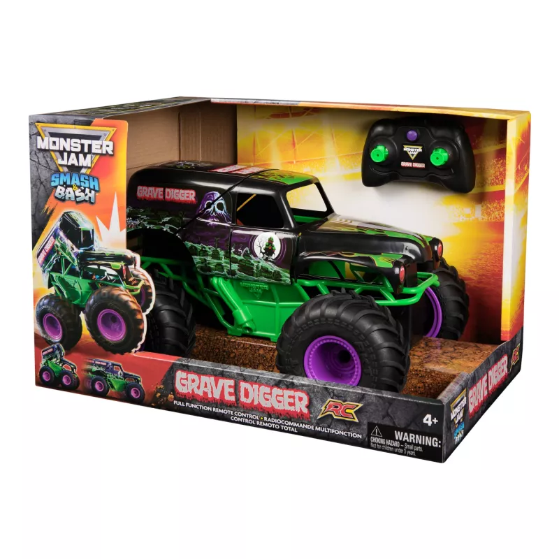 Monster Jam oficialus Smash & Bash Grave Digger nuotoliniu valdymu 1:15 skalės remontuojamas monstrų sunkvežimis, žaislas berniukams ir mergaitėms nuo 4 metų