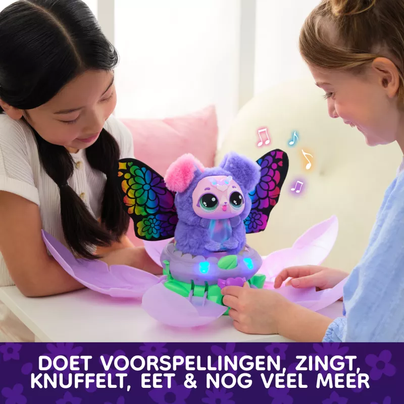 Hatchimals Bloomables Kittyfly interaktyvus pliušinis žaislas su dvigubu atskleidimu