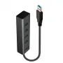 Lindy 43324 USB 3.0 šakotuvas 4 prievadų, USB 3.2 Gen 1 Type-A, 5 Gbit/s, su integruotu laidu, aliuminis/plastikas, juodas