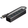 Lindy 43324 USB 3.0 šakotuvas 4 prievadų, USB 3.2 Gen 1 Type-A, 5 Gbit/s, su integruotu laidu, aliuminis/plastikas, juodas