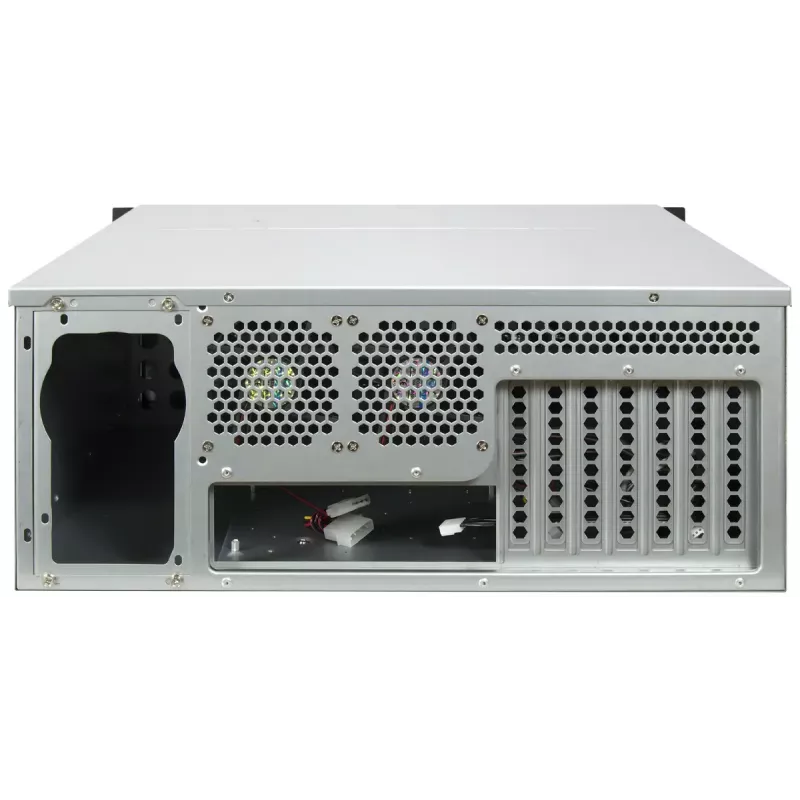 Server Rack Korpusas INTER-TECH IPC 4U-4708 — 4U, Juodas, ATX/PS2 maitinimo šaltiniui, 4x priekiniai 80mm, 2x galiniai 80mm, 2.5/3.5 colio HDD
