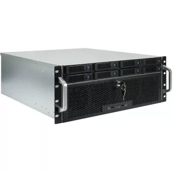 Server Rack Korpusas INTER-TECH IPC 4U-4708 — 4U, Juodas, ATX/PS2 maitinimo šaltiniui, 4x priekiniai 80mm, 2x galiniai 80mm, 2.5/3.5 colio HDD