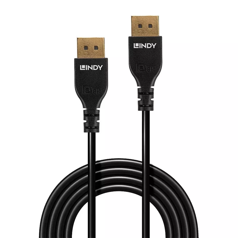 Lindy 1m Slim DisplayPort 1.4 laidas, 1 m, DisplayPort, DisplayPort, Vyriškas, Vyriškas, 7680 x 4320 pikselių