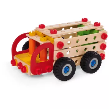 Konstruktorius Simba-Dickie Eichhorn Constructor Trucks — 135 dalių, transporto priemonių ir blokelių rinkinys