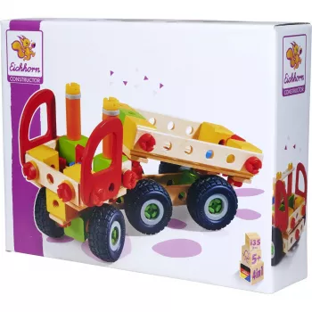 Konstruktorius Simba-Dickie Eichhorn Constructor Trucks — 135 dalių, transporto priemonių ir blokelių rinkinys